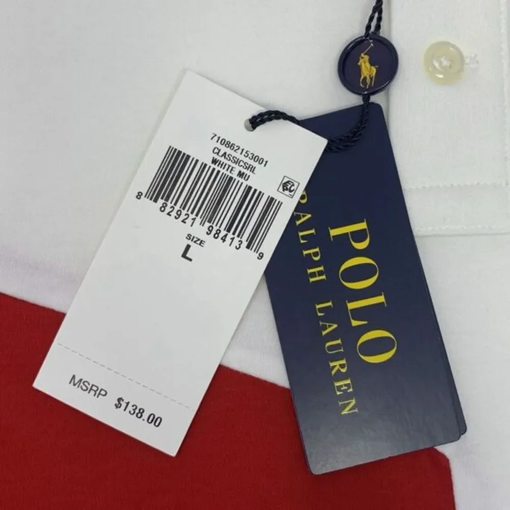 Polo Ralph Lauren Classic‎ Fit Red, White & Blue Cotton Men's Polo Shirt Size L